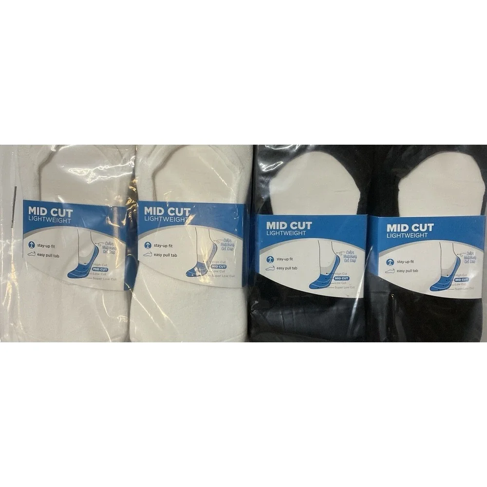 NIP Lot 24 Pairs Peds Mid Cut Lightweight No Show Liner Socks Black & White 5-10
